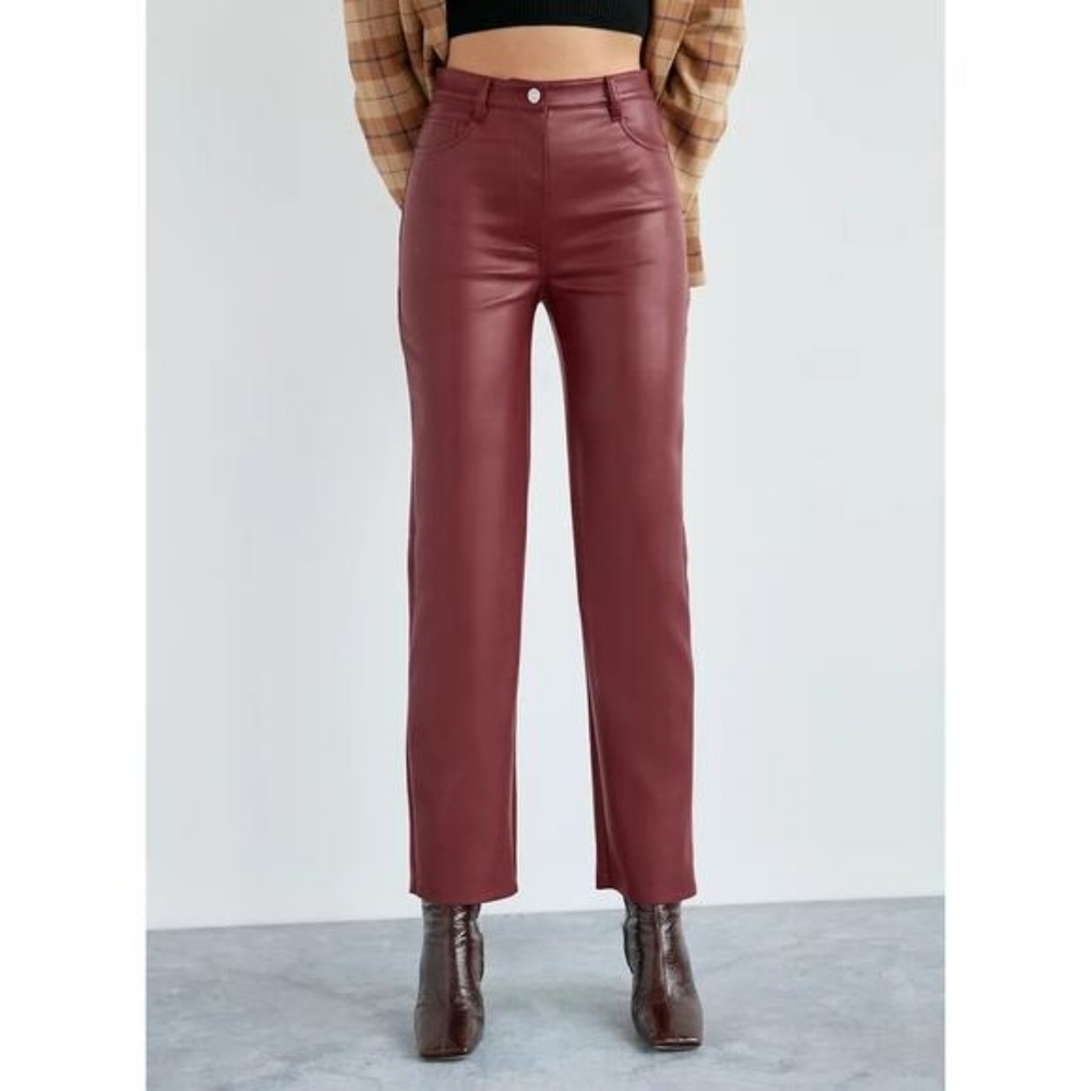 Wilfred The Melina™ Super High-Rise Pant Vegan Leather Burgundy Red- 16 - Picture 3 of 15